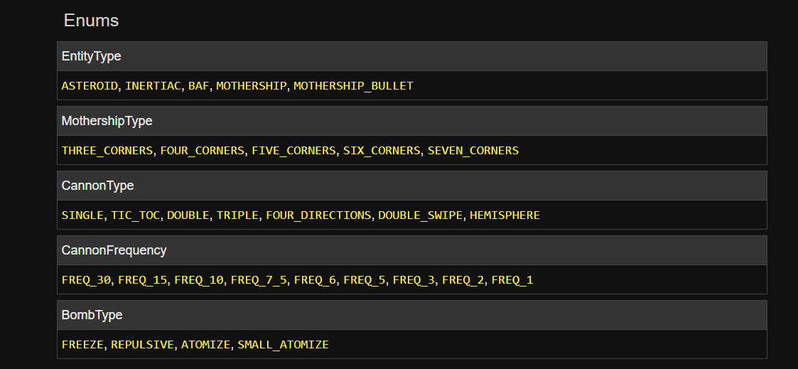 PewPew Live API Enums