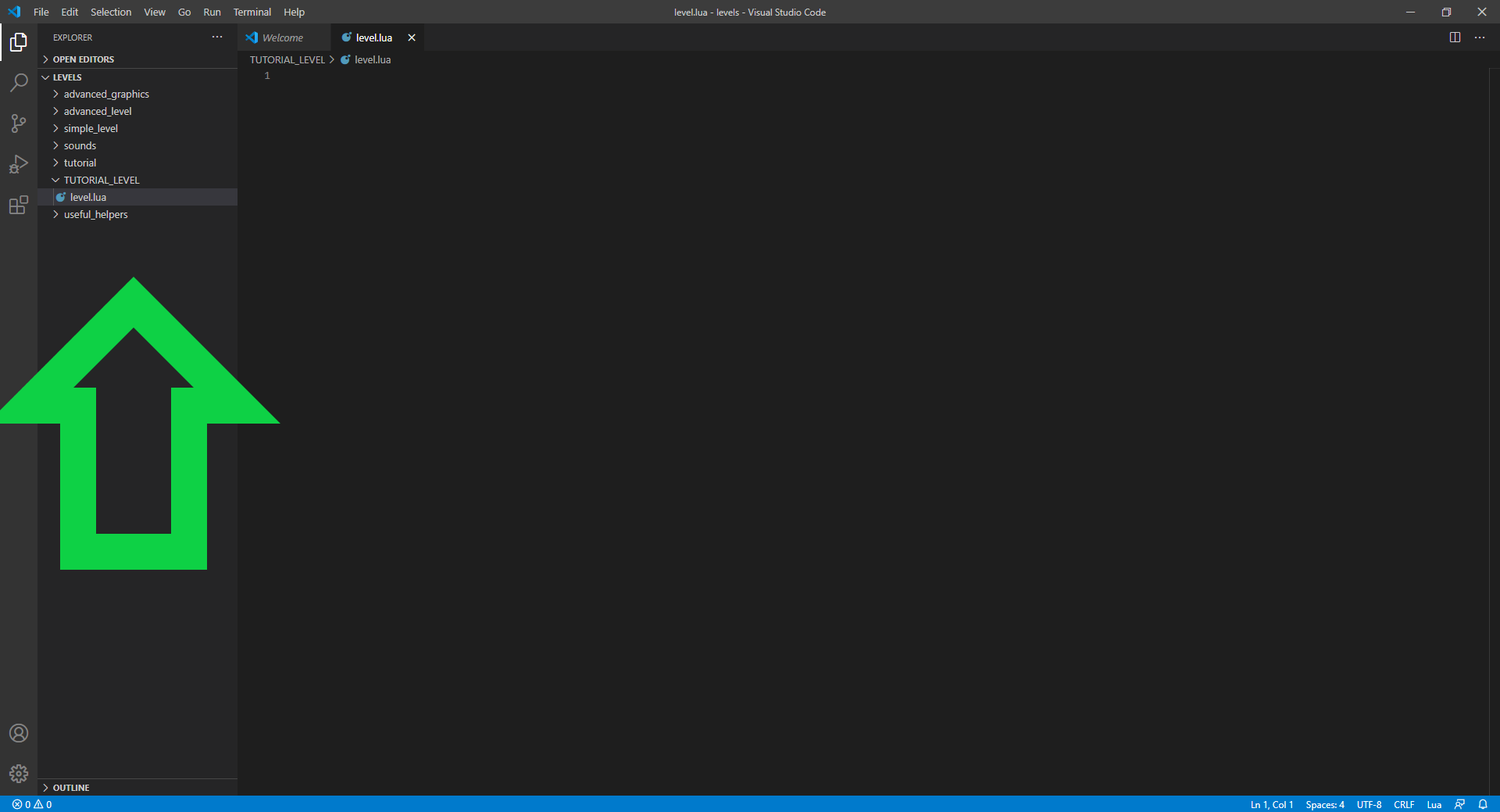 Visual Studio Code window open in ppl-utils/content/levels directory