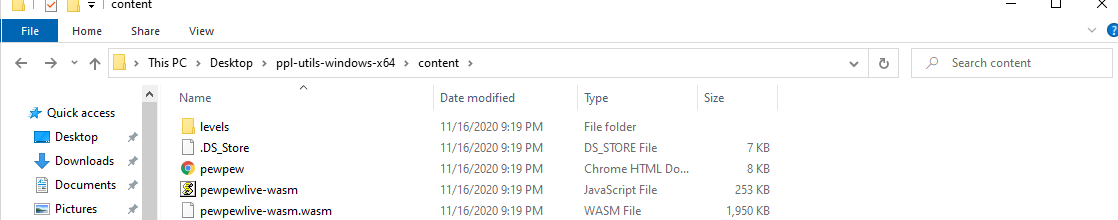 Windows explorer window in ppl-utils/content directory